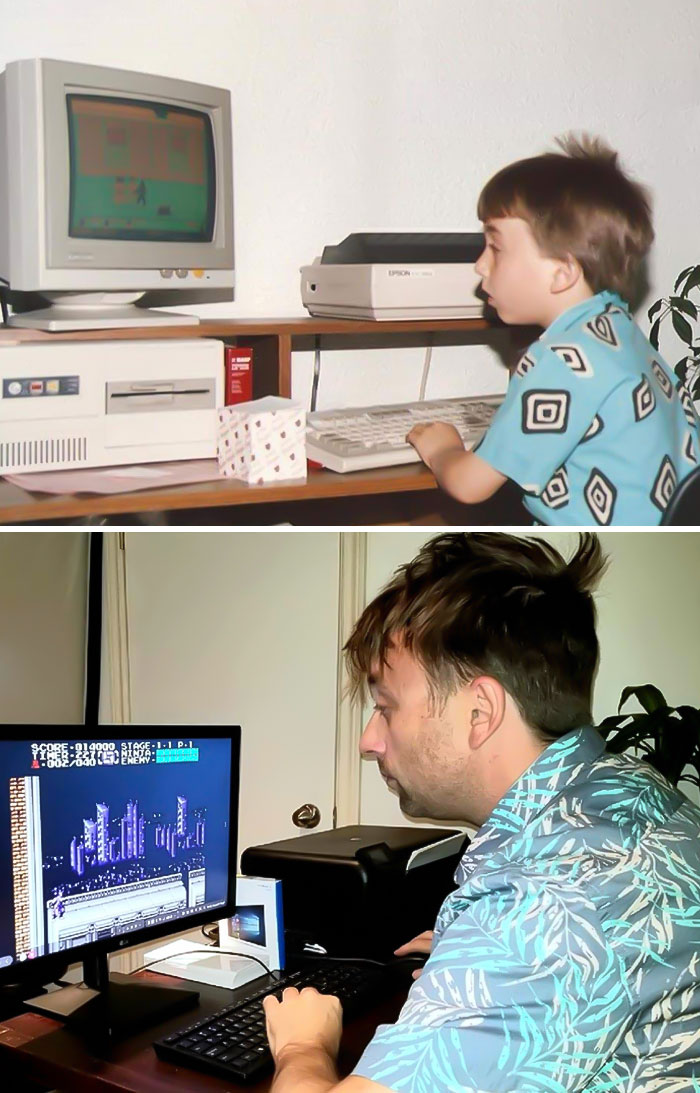 Encontré una antigua foto mía jugando videojuegos en el PC. Resulta que no he cambiado mucho