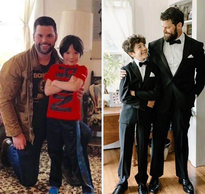 Soy un hermano mayor con grandes hermanos y hermanas. Aquí está el primer día que conocí a mi hermanito y el día que fue mi padrino - 6 años después