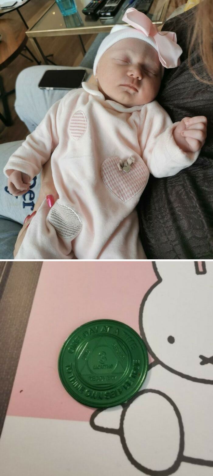 Después de descubrir que mi novia estaba embarazada, me apunté a rehabilitación por mi adicción. La semana pasada me convertí en padre y recogí mi moneda de 3 meses