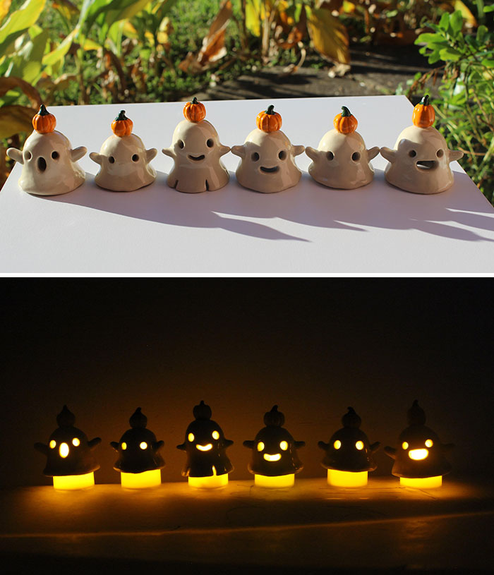 ¡Hice estos amigos fantasmas de cerámica con velas de té!