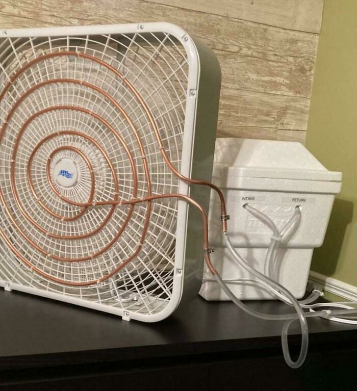 Unidad de aire acondicionado portátil (bombea agua helada del refrigerador a través de la bobina de cobre sobre el ventilador)