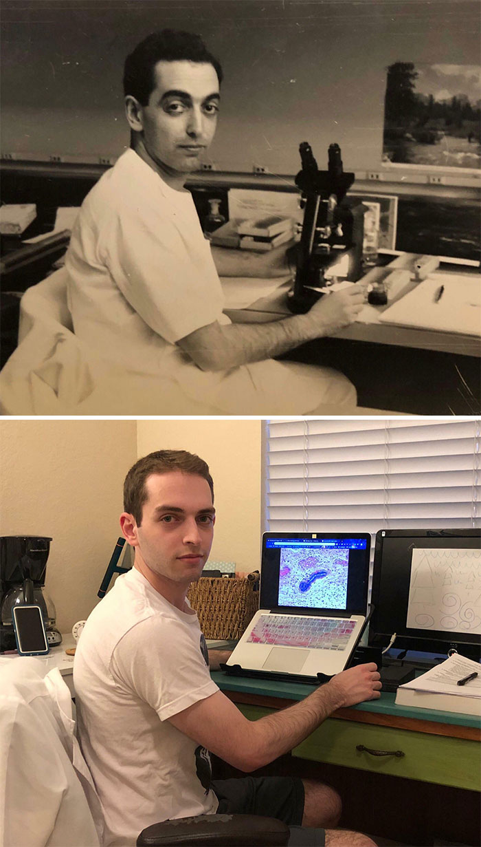 Mi abuelo y yo en la facultad de medicina con 70 años de diferencia (e igualmente faltos de sueño)