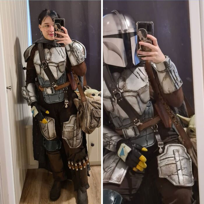 Mi disfraz de Mando para nuestro día de Halloween en la Uni, ¡Espero ver más disfraces de Star Wars hoy!