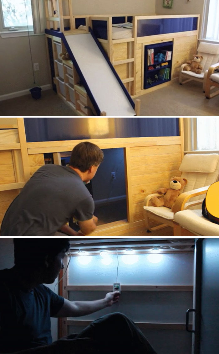 Un padre crea una impresionante cama con una habitación secreta para su hijo