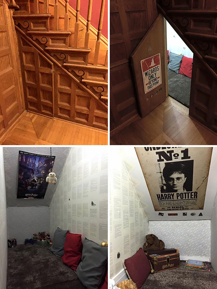 Una madre convierte el armario bajo la escalera en una habitación de Harry Potter