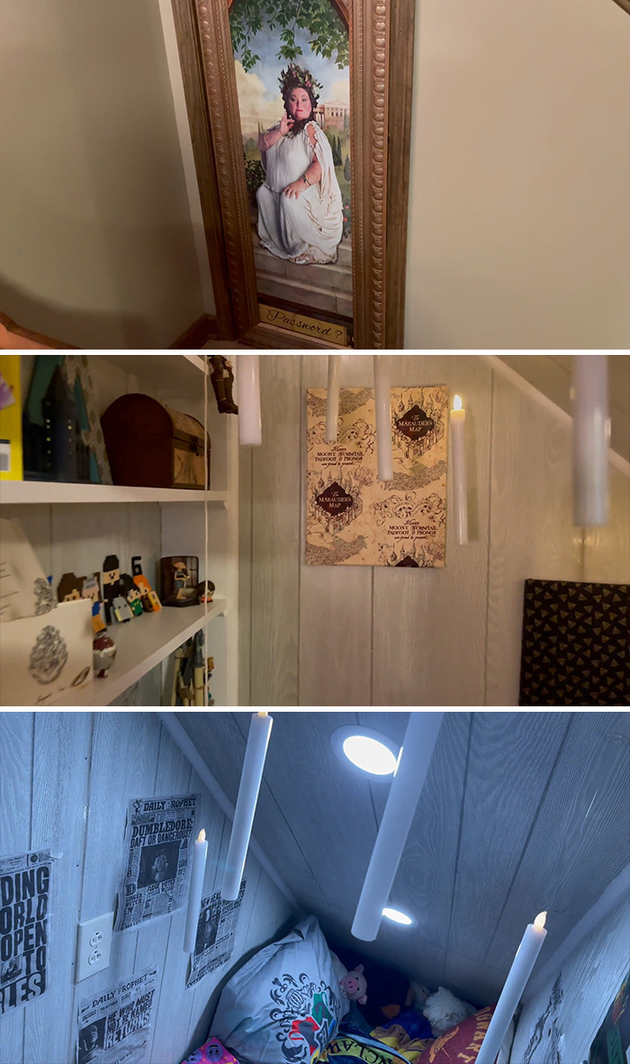 Armario bajo la escalera con temática de Harry Potter para mi hija de 8 años en Navidad