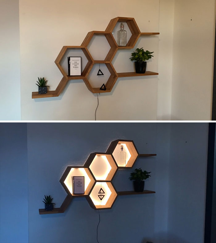 Estantería de nido de abeja con un detalle