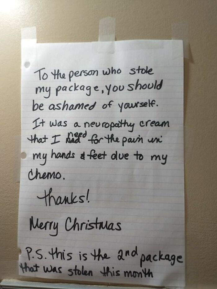 Robo de una crema para la neuropatía de un paciente de quimioterapia en Navidad
