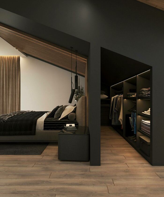 Este impresionante diseño de dormitorio oscuro en Lviv, Ucrania