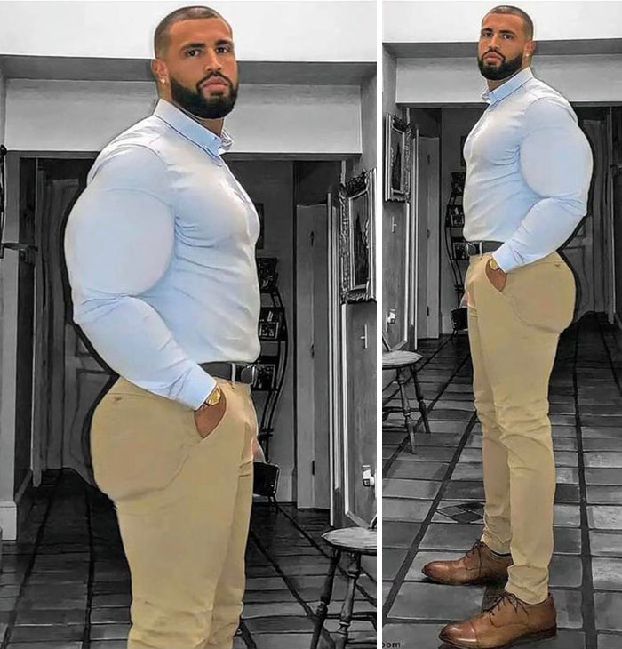 Un hombre, para variar. No estoy seguro de si es una sátira o si es real. Aquí les presento a unos bíceps y a un trasero que doblan paredes