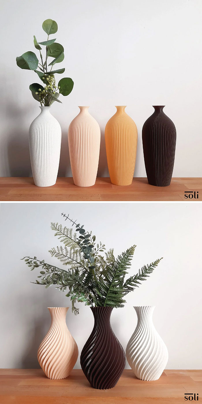 Diseñé e imprimí en 3D estos jarrones