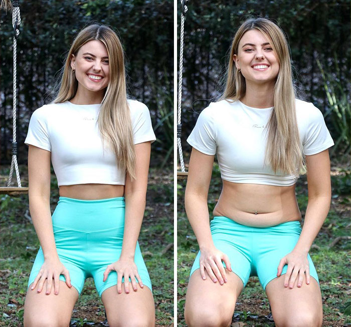 Woman Challenges Unrealistic Body Standards With Side-By-Side “Real Me Monday” Photos Of Herself (30 Pics)