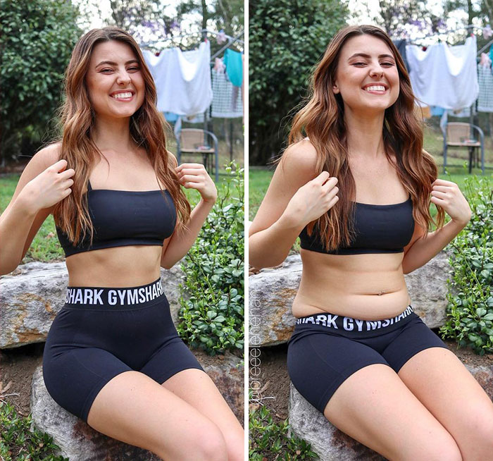 Woman Challenges Unrealistic Body Standards With Side-By-Side “Real Me Monday” Photos Of Herself (30 Pics)