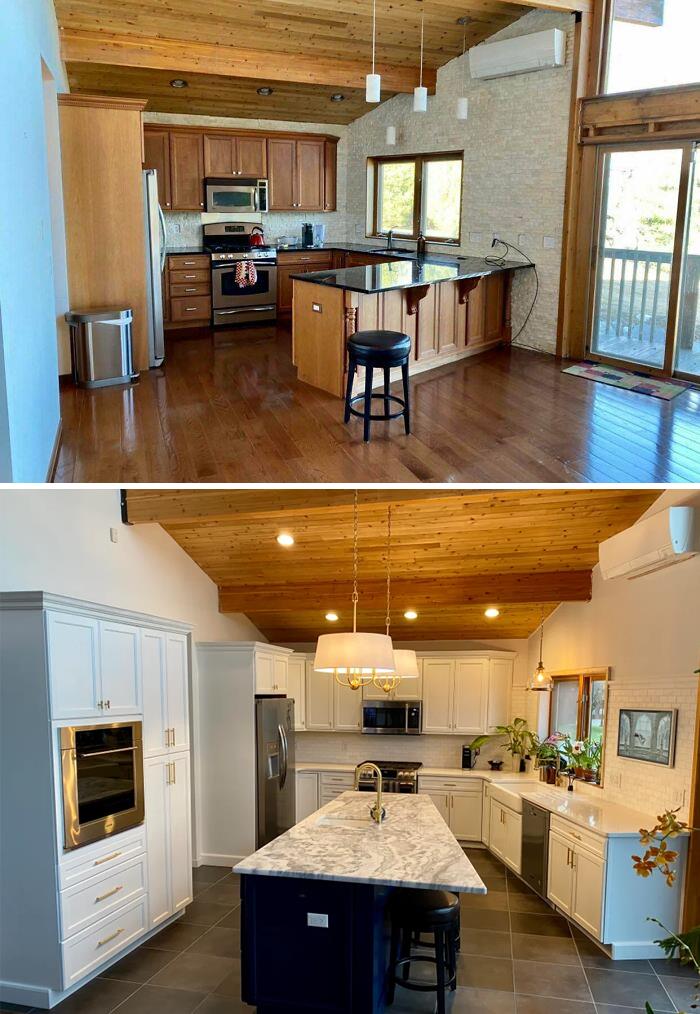 Remodelé la cocina de mis padres en el norte del estado de Nueva York durante el Covid. Casi todo lo hice a mano, yo mismo y esta es la primera vez que hago algo así. Me dio un arrebato. ¡Me encantaría escuchar sus opiniones! ¡Antes y después a continuación!