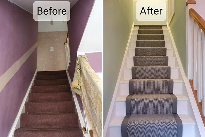 Escalera aburrida, antes y después. Escocia, Reino Unido