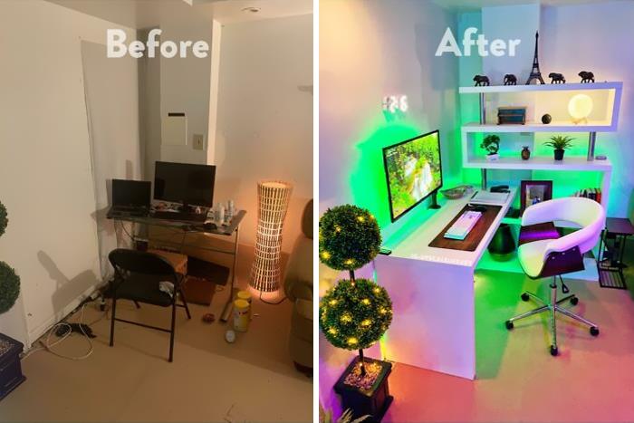 Antes y después del espacio de oficina del dormitorio, Atlanta, Georgia
