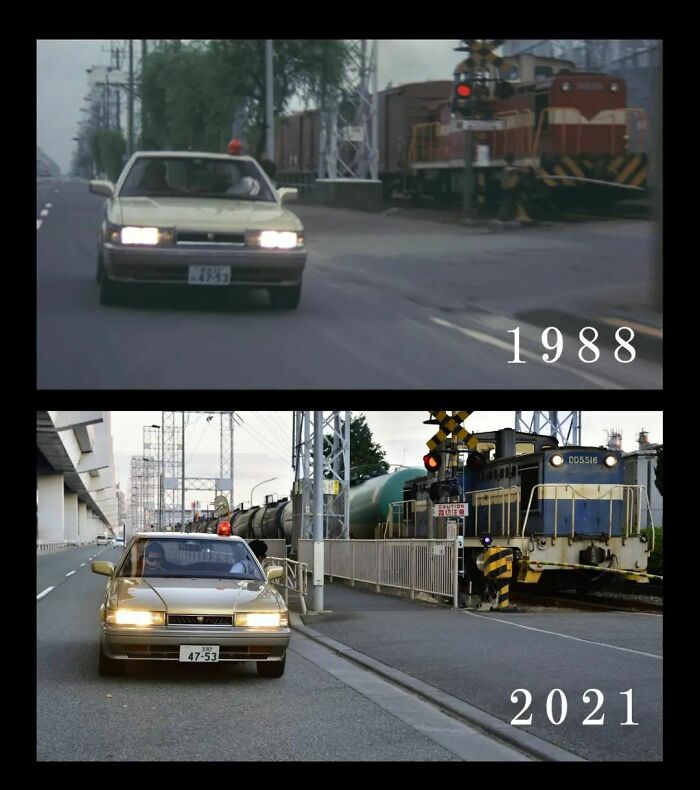 El mismo coche de 1988 frente al de 2021, en algún lugar de Japón