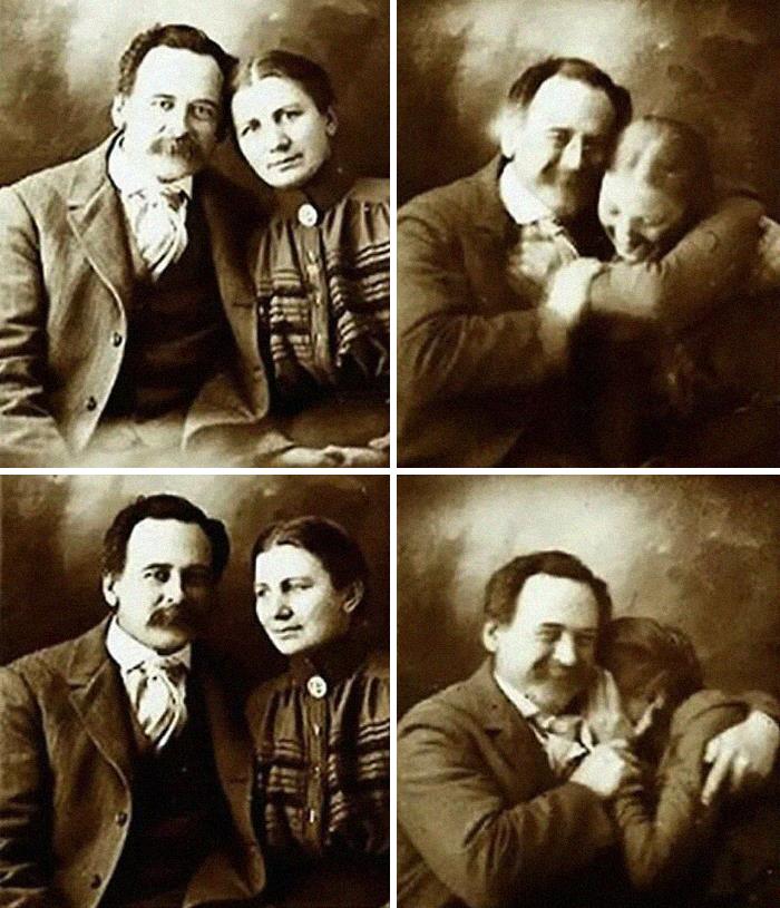 Una pareja victoriana intenta no reírse mientras se retrata // 1890