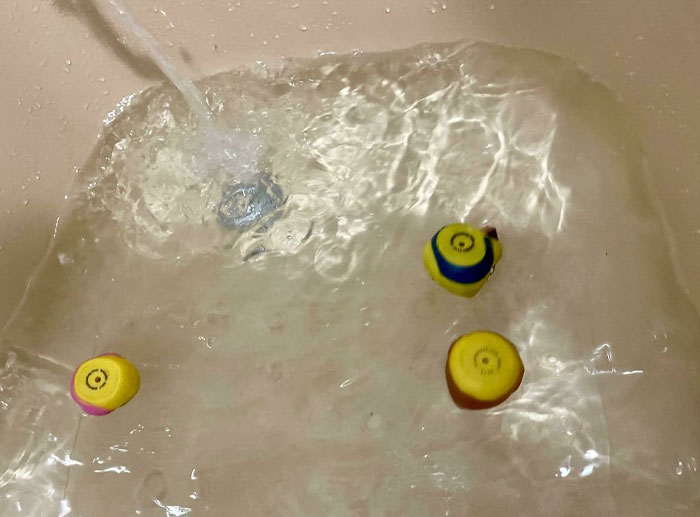 Patitos de goma que flotan de cabeza