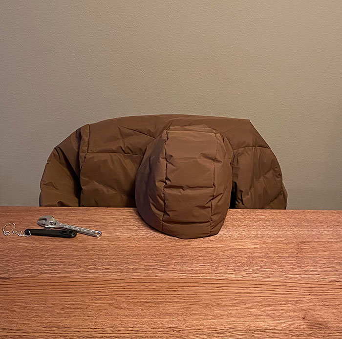 Cuando estaba en el trabajo, mi esposa me envió esta fotografía para decirme que mi chaqueta estaba deprimida