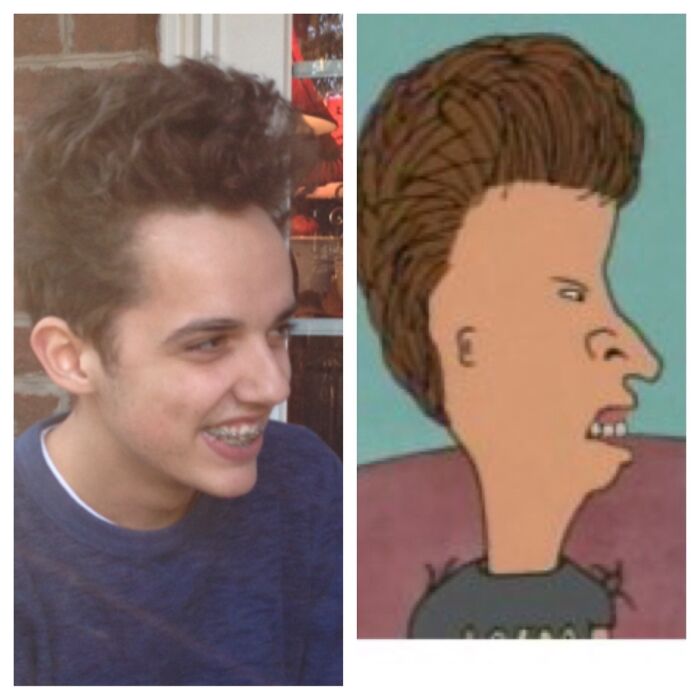 Publiqué una foto antes llamando a mi hermano pequeño Kramer Jr. y un redditor dijo que se parecía a Butthead... ¡Me estoy riendo más fuerte ahora!