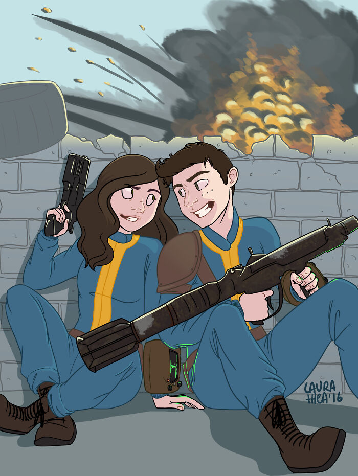 Para celebrar nuestro aniversario, dibujé esta pieza de temática Fallout para mi novio