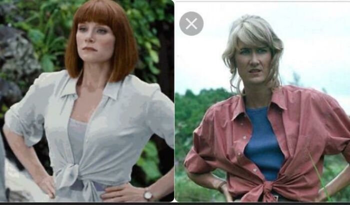 Me acabo de dar cuenta de que en “Jurassic World” cuando Bryce Dallas Howard se arremanga y se ata la camisa para decir “Estoy lista”, lo hace igual que Laura Dern en “Jurassic Park”
