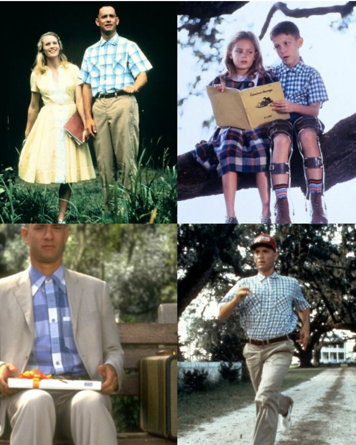 En “Forrest Gump” (1994), después de cada paso del tiempo, Forrest siempre lleva una camisa azul que simboliza ese cambio