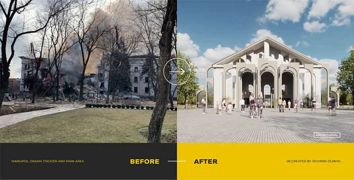 Teatro Dramático y área del parque, Mariupol. Yevhenii Oliinyk