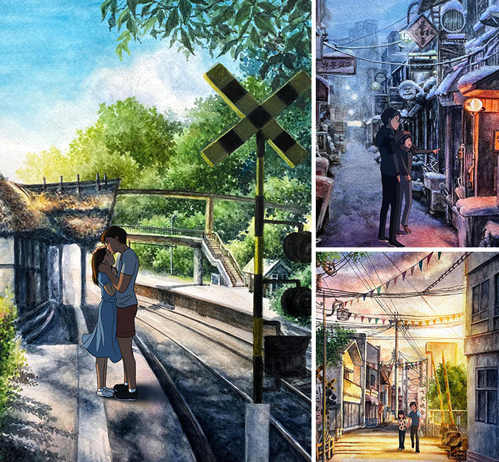 Nos pinté a mi novio y a mí como una pareja de Ghibli para nuestro aniversario