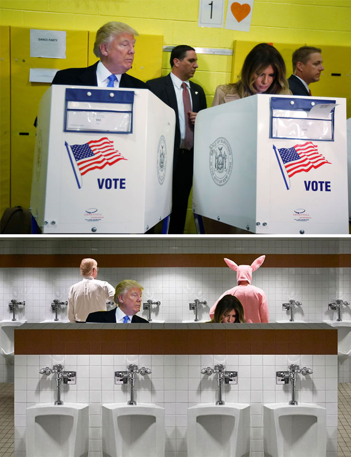 Trump asomándose