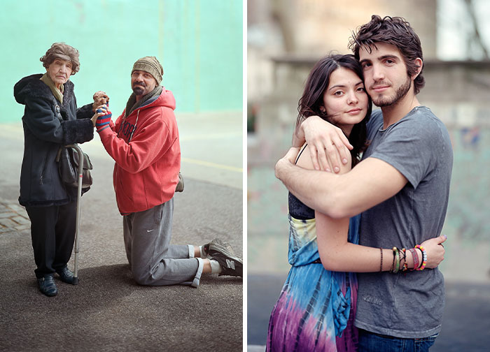 Este fotógrafo pidió a desconocidos que posaran juntos mientras mantienen el contacto (30 fotos)