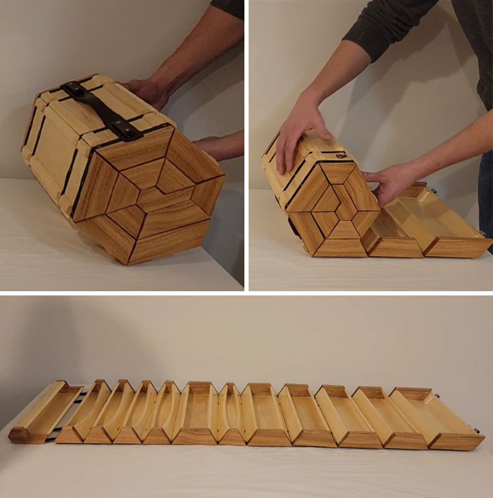 Caja de herramientas enrollable que hice... Terminé haciendo una tapa para el último compartimento para que mis cosas no se salieran