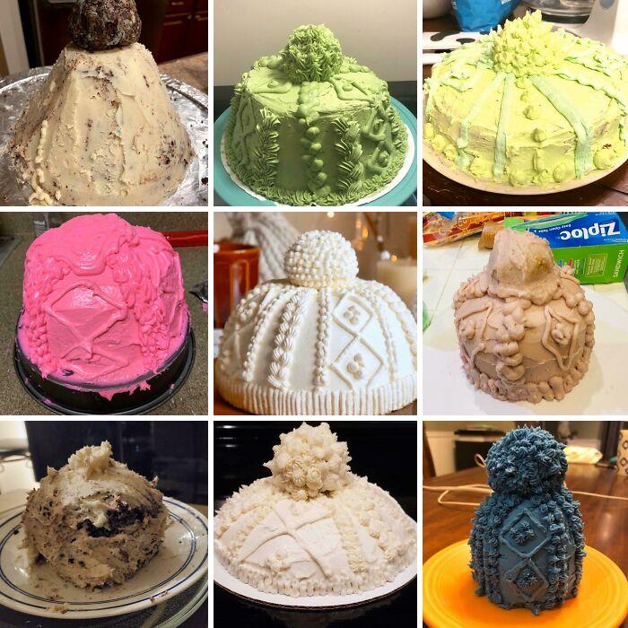Mis amigas y yo celebramos nuestro primer concurso mensual de #nailedit. ¡Todas tratamos de replicar el pastel del medio!