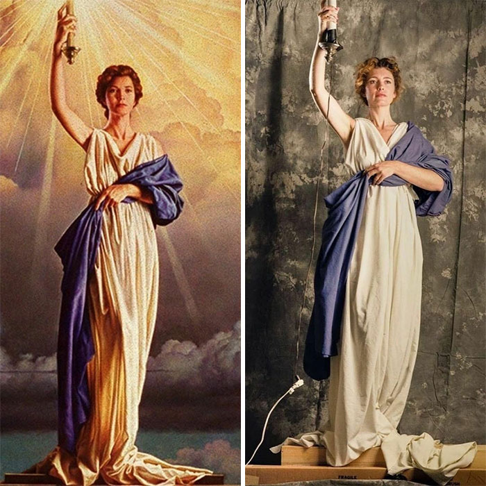 Jenny Joseph modelando para el logo de Columbia Pictures, en 1992. Nunca antes había modelado y jamás volvió a hacerlo