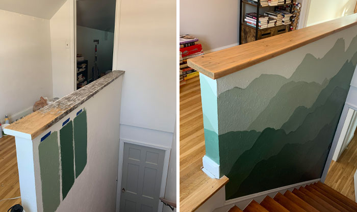 Renovación de la escalera, antes y después