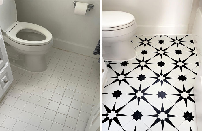 Me mudé a una nueva casa, que alquilo, y detesté el baño. Decidí probar los azulejos autoadhesivos y ¡me encantan!
