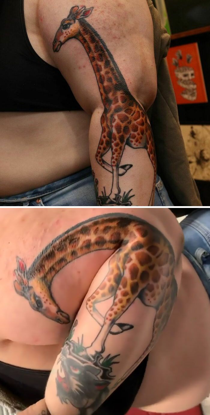 Una jirafa animada que come unas flores. Este fue divertido