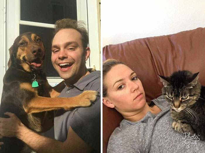 Nuestro perro y yo, y nuestro gato con mi esposa