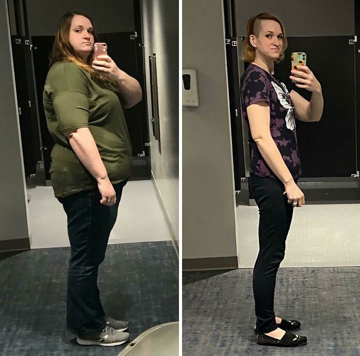 De 167 kilos a 77 kilos. Mismo baño, diferente chica