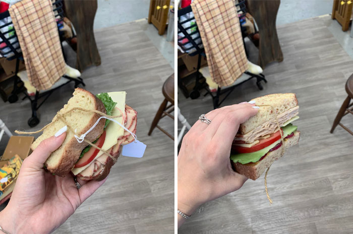 Este sándwich falso increíblemente realista y extrañamente pesado que encontré en una tienda de 