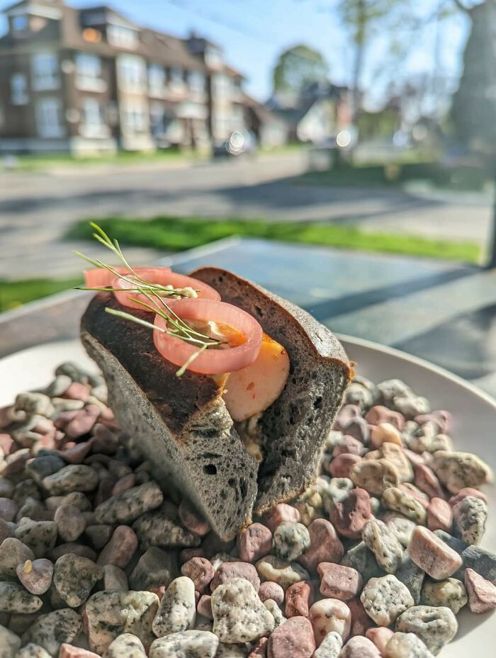 Un sándwich servido… sobre rocas