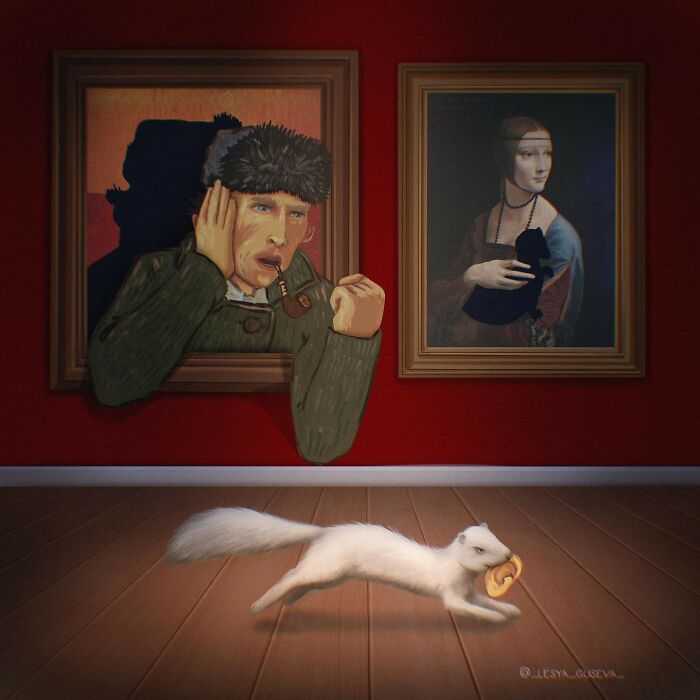 Esta artista muestra lo que hacen los personajes de los cuadros famosos cuando nadie los mira (8 ilustraciones)