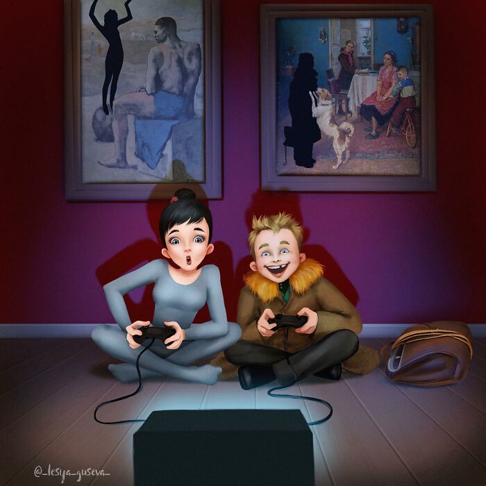 Esta artista muestra lo que hacen los personajes de los cuadros famosos cuando nadie los mira (8 ilustraciones)