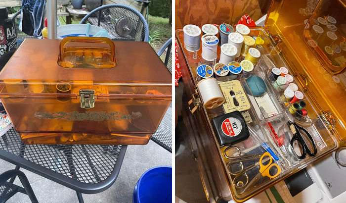 He estado limpiando y organizando esta antigua caja de costura, me costó 5$