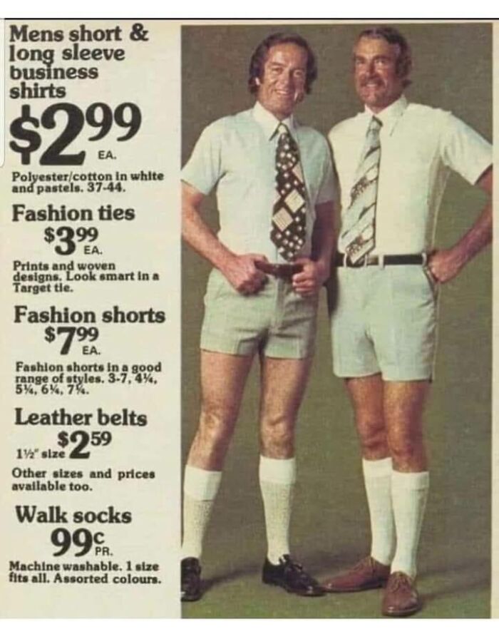 De alrededor de 1975, un anuncio de ropa de negocios para hombres. Con el oeste de Canadá rompiendo récords de temperatura por todas partes, esto podría no ser una mala idea