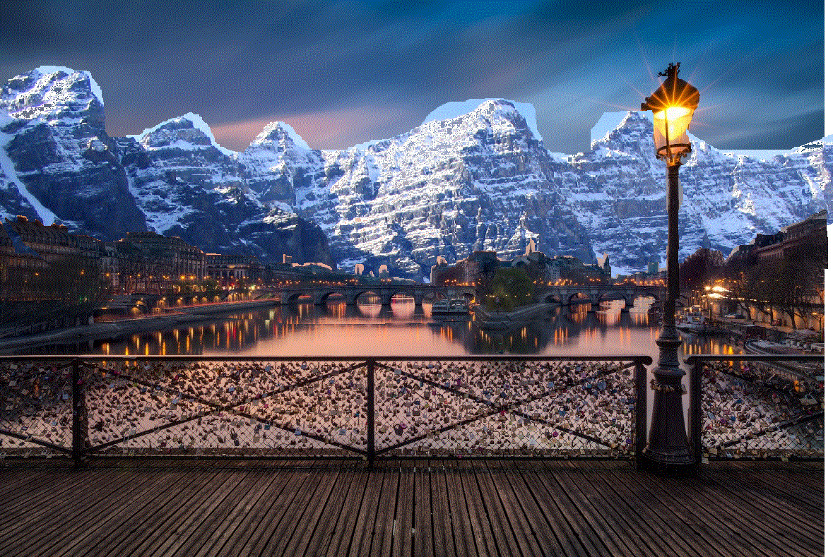 Acabo de volver de París, las montañas casi parecen añadidas con Paint, era hermoso