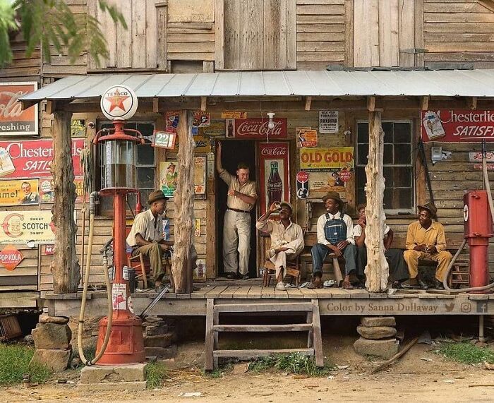 Tienda rural en una carretera sin asfaltar, Carolina del Norte en 1939