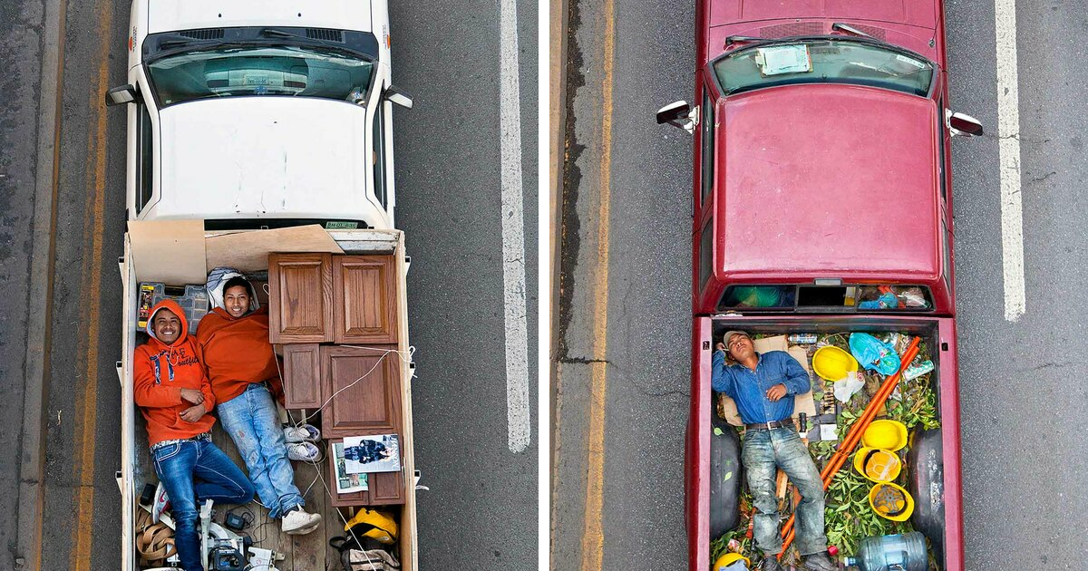 Este fotógrafo toma imágenes aéreas de los trabajadores que se desplazan diariamente por México en su serie «Carpoolers» (30 Fotos)