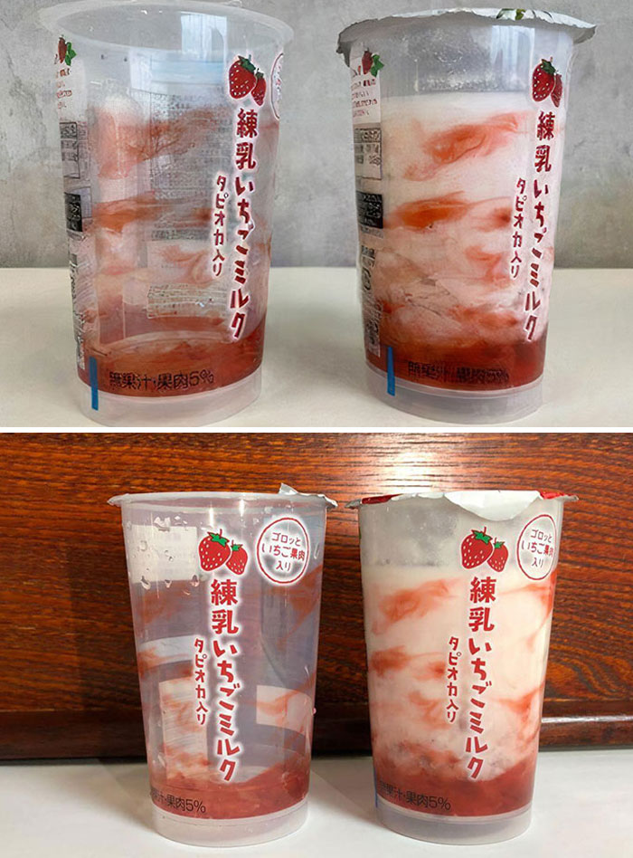 Este diseño hace que parezca que la bebida tiene fruta de verdad